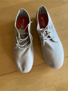 Tretorn Grey Beige Canvas Lace-Up Sneakers with Persimmon Insoles